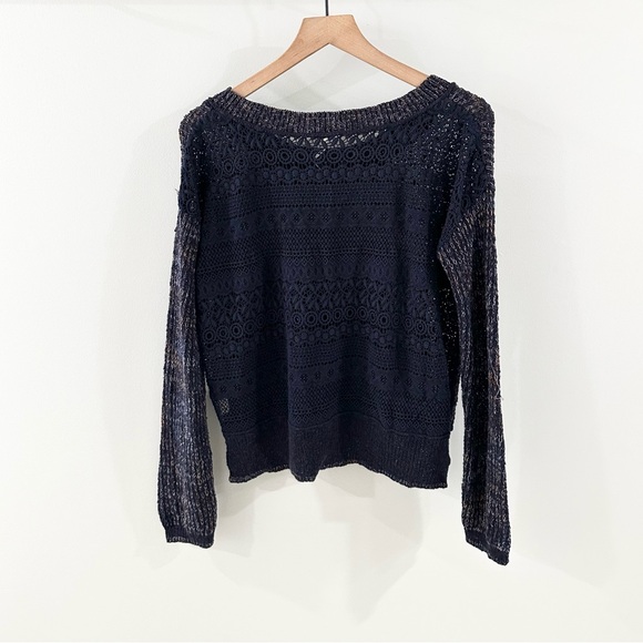 Free People Sweet Jane Crochet Back Sweater Navy Size Small - Picture 7 of 7